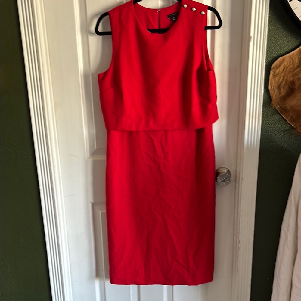 Ann Taylor Red Sheath Midi Dress Crew Neck Sleeveless